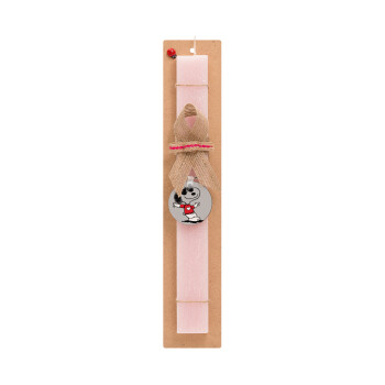 Snoopy καρδούλα, Easter Set, wooden keychain & scented flat Easter candle (30cm) (PINK)