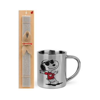 Snoopy καρδούλα, Easter Set, metallic thermal cup (300ml) & Easter aromatic flat candle (30cm) (GRAY)