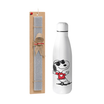 Snoopy καρδούλα, Easter Set, metallic stainless thermos bottle (500ml) & scented flat Easter candle (30cm) (GRAY)