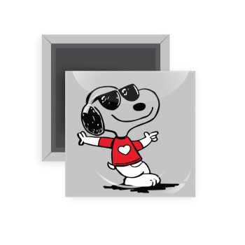 Snoopy καρδούλα, Μαγνητάκι ψυγείου τετράγωνο διάστασης 5x5cm