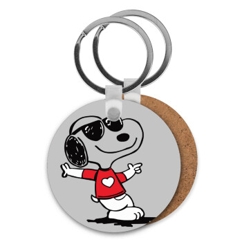 Snoopy καρδούλα, Μπρελόκ Ξύλινο στρογγυλό MDF Φ5cm