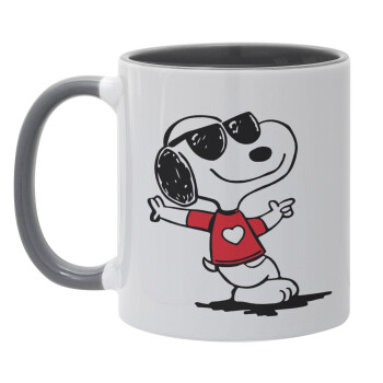 Snoopy καρδούλα, Κούπα χρωματιστή γκρι, κεραμική, 330ml