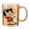 Snoopy καρδούλα, Κούπα κεραμική, χρυσή καθρέπτης, 330ml