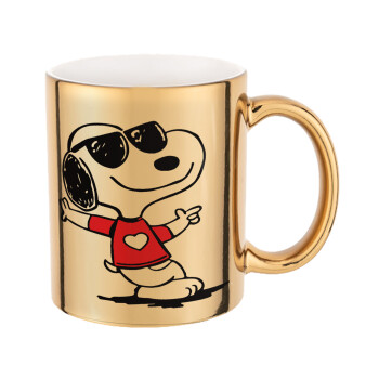 Snoopy καρδούλα, Κούπα κεραμική, χρυσή καθρέπτης, 330ml