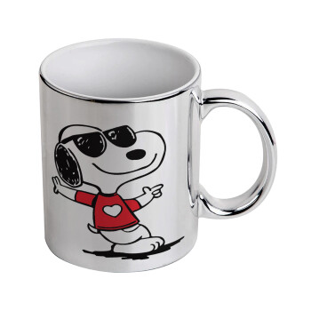 Snoopy καρδούλα, Κούπα κεραμική, ασημένια καθρέπτης, 330ml