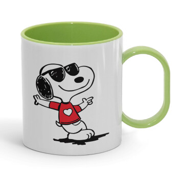 Snoopy καρδούλα, Κούπα (πλαστική) (BPA-FREE) Polymer Πράσινη για παιδιά, 330ml