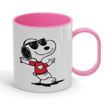 Snoopy καρδούλα, Κούπα (πλαστική) (BPA-FREE) Polymer Ροζ για παιδιά, 330ml