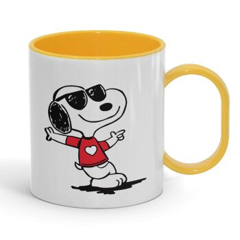 Snoopy καρδούλα, Κούπα (πλαστική) (BPA-FREE) Polymer Κίτρινη για παιδιά, 330ml