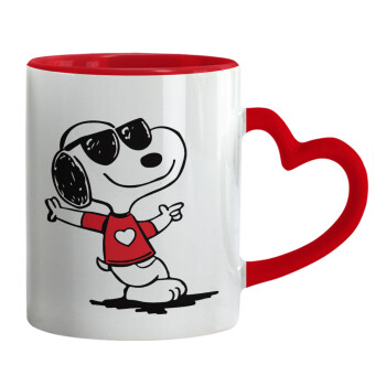 Snoopy καρδούλα, Κούπα καρδιά χερούλι κόκκινη, κεραμική, 330ml