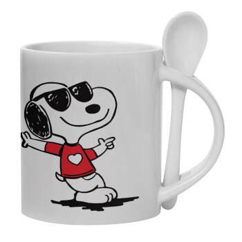 Snoopy καρδούλα, Κούπα, κεραμική με κουταλάκι, 330ml (1 τεμάχιο)