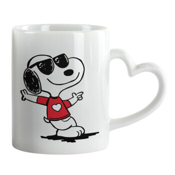 Snoopy καρδούλα, Κούπα καρδιά χερούλι λευκή, κεραμική, 330ml