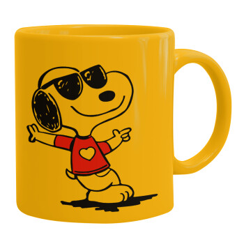 Snoopy καρδούλα, Κούπα, κεραμική κίτρινη, 330ml (1 τεμάχιο)