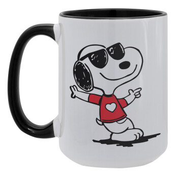 Snoopy καρδούλα, Κούπα Mega 15oz, κεραμική Μαύρη, 450ml