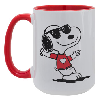 Snoopy καρδούλα, Κούπα Mega 15oz, κεραμική Κόκκινη, 450ml