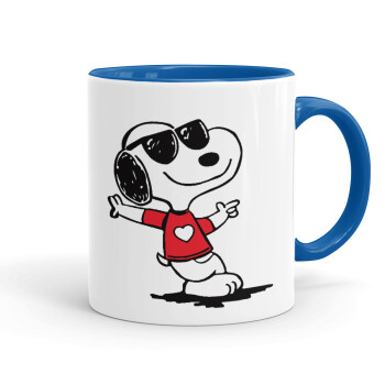Snoopy καρδούλα, Κούπα χρωματιστή μπλε, κεραμική, 330ml