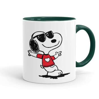 Snoopy καρδούλα, Κούπα χρωματιστή πράσινη, κεραμική, 330ml