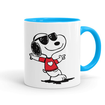 Snoopy καρδούλα, Κούπα χρωματιστή γαλάζια, κεραμική, 330ml