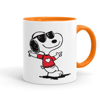 Snoopy καρδούλα, Κούπα χρωματιστή πορτοκαλί, κεραμική, 330ml