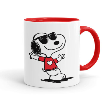 Snoopy καρδούλα, Κούπα χρωματιστή κόκκινη, κεραμική, 330ml