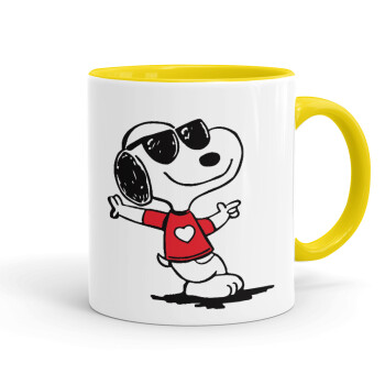 Snoopy καρδούλα, Κούπα χρωματιστή κίτρινη, κεραμική, 330ml