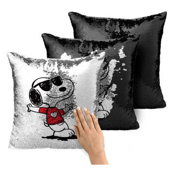 Snoopy καρδούλα, Μαξιλάρι καναπέ Μαγικό Μαύρο με πούλιες 40x40cm περιέχεται το γέμισμα
