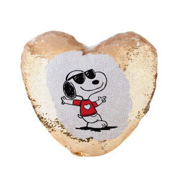 Snoopy καρδούλα, Μαξιλάρι καναπέ καρδιά Μαγικό Χρυσό με πούλιες 40x40cm περιέχεται το  γέμισμα
