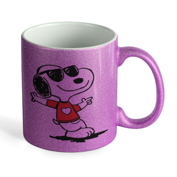 Snoopy καρδούλα, Κούπα Μωβ Glitter που γυαλίζει, κεραμική, 330ml