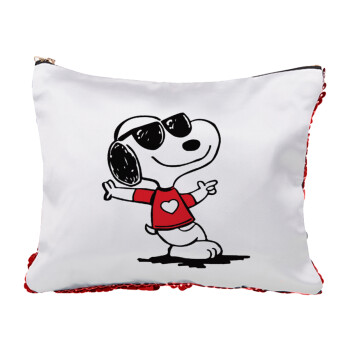 Snoopy καρδούλα, Τσαντάκι νεσεσέρ με πούλιες (Sequin) Κόκκινο