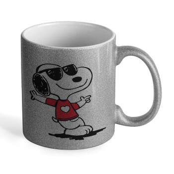 Snoopy καρδούλα, Κούπα Ασημένια Glitter που γυαλίζει, κεραμική, 330ml