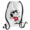 Backpack pouch GYMBAG white, with pocket (40x48cm) & thick cords