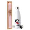 Easter Set, metallic stainless steel water bottle (750ml) & scented flat Easter candle (30cm) (PINK)