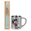 Easter Set, metallic thermal cup (300ml) & aromatic flat Easter candle (30cm) (TURQUOISE)