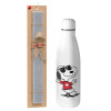 Easter Set, metallic stainless thermos bottle (500ml) & scented flat Easter candle (30cm) (GRAY)