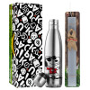 Easter Set, metallic stainless thermos flask (500ml) & scented flat Easter candle (30cm) (GRAY)