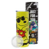 Neon Yellow Travel Tumbler, with metal straw (Stainless steel 304 Food grade, BPA free, 600ml)