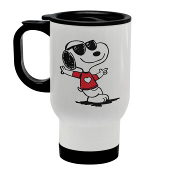 Snoopy καρδούλα, Stainless steel travel mug with lid, double wall white 450ml