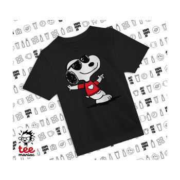 Snoopy καρδούλα, Άνετο παιδικό T-Shirt ΜΑΥΡΟ από 100% βαμβάκι, για κάθε μέρα. Vegan & OEKO-TEX πιστοποιημένο.