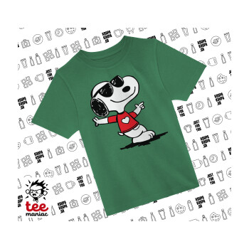 Snoopy καρδούλα, Άνετο παιδικό T-Shirt ΠΡΑΣΙΝΟ από 100% βαμβάκι, για κάθε μέρα. Vegan & OEKO-TEX πιστοποιημένο.