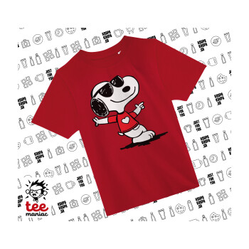 Snoopy καρδούλα, Άνετο παιδικό T-Shirt ΚΟΚΚΙΝΟ από 100% βαμβάκι, για κάθε μέρα. Vegan & OEKO-TEX πιστοποιημένο.