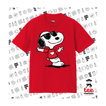 Snoopy καρδούλα, Κλασικό T-Shirt, διπλής ραφής, χωρίς πλευρικές ραφές ΚΟΚΚΙΝΟ από 100% βαμβάκι. Vegan & OEKO-TEX πιστοποιημένο.