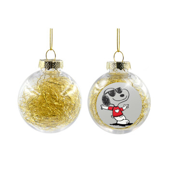 Snoopy καρδούλα, Χριστουγεννιάτικη μπάλα δένδρου διάφανη με χρυσό γέμισμα 8cm