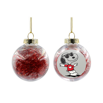 Snoopy καρδούλα, Χριστουγεννιάτικη μπάλα δένδρου διάφανη με κόκκινο γέμισμα 8cm