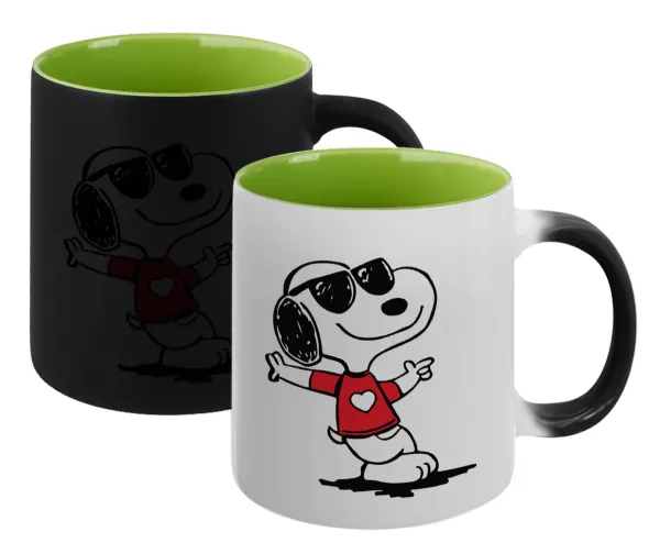 Snoopy καρδούλα — Magic mug with green interior, ceramic, 330ml, changes colour with hot drinks