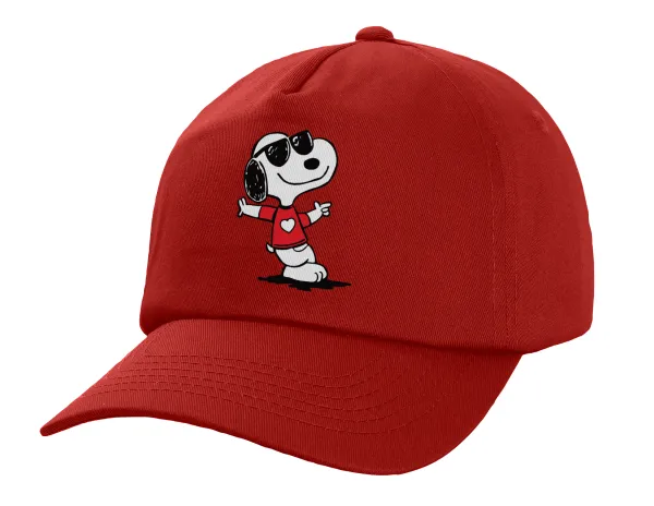 Snoopy καρδούλα — Πεντάφυλλο Καπέλο Ενηλίκων Baseball, 100% Βαμβακερό,  Κόκκινο (ΒΑΜΒΑΚΕΡΟ, ΕΝΗΛΙΚΩΝ, UNISEX, ONE SIZE)