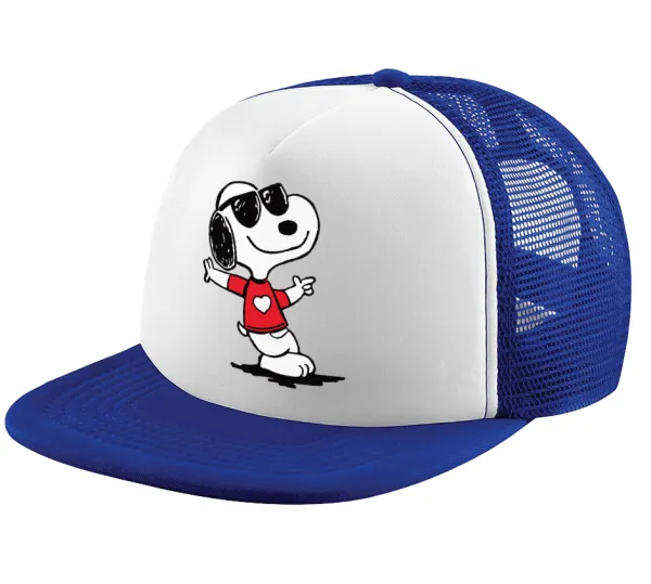Snoopy καρδούλα — Adult Soft Trucker Hat with Blue/White Mesh (POLYESTER, ADULT, UNISEX, ONE SIZE)