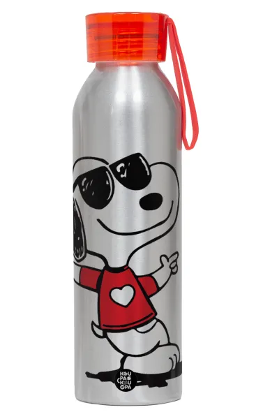 Snoopy καρδούλα — Aluminum Sports Bottle 650ml – Silver with Red Cap and Silicone Strap