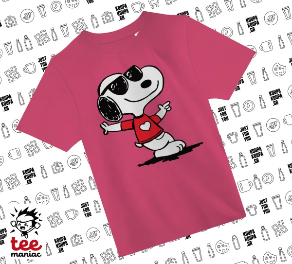 Snoopy καρδούλα — ΡΟΖ παιδικό T-Shirt από 100% βαμβάκι, για κάθε μέρα. Vegan & OEKO-TEX πιστοποιημένο.