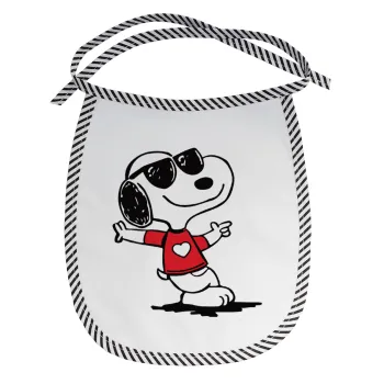 Snoopy καρδούλα, Σαλιάρα μωρού αλέκιαστη με κορδόνι Μαύρη