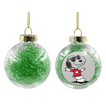 Snoopy καρδούλα, Transparent Christmas tree ball ornament with green filling 8cm