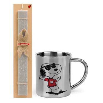 Snoopy καρδούλα, Easter Set, metallic thermal cup (300ml) & Easter aromatic flat candle (30cm) (GRAY)